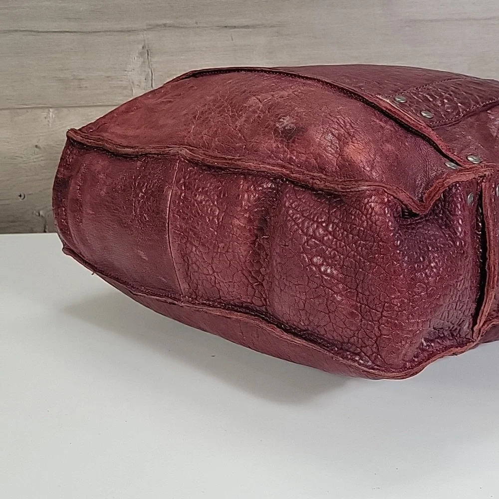 Large WILL Leather Goods Burgundy Heavy Leather Tote Bag